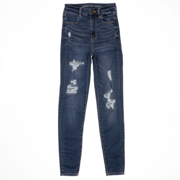 American Eagle Jeans Womens 0 Curvy Super Hi Rise Jegging Distressed 23 x 27.5 - Picture 1 of 11